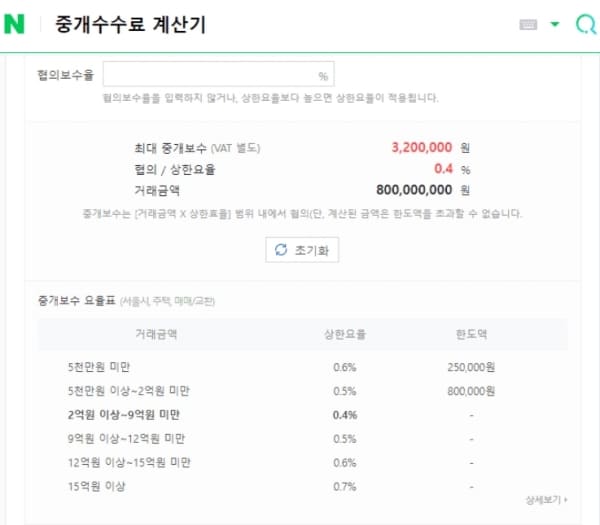 네이버 중개수수료 계산기